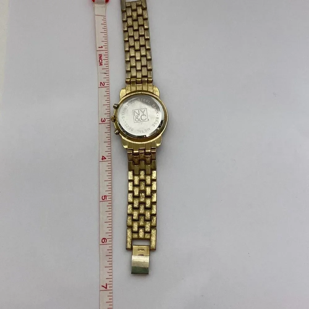 NY & Co Women's Gold Tone Metal Link Bracelet Band Rhinestone Wristwatch‎